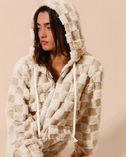 Geruite hoodie met rits