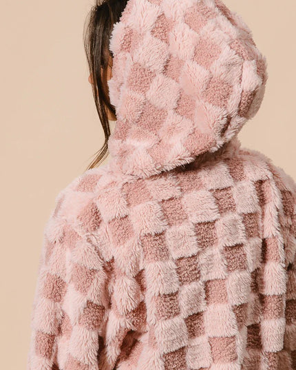 Geruite hoodie met rits