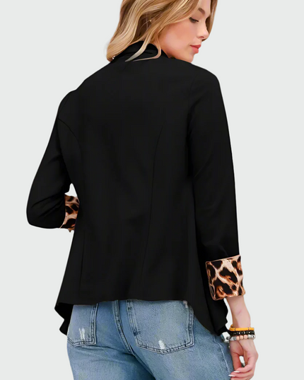 Celeste opgerolde luipaardblazer met open voorkant