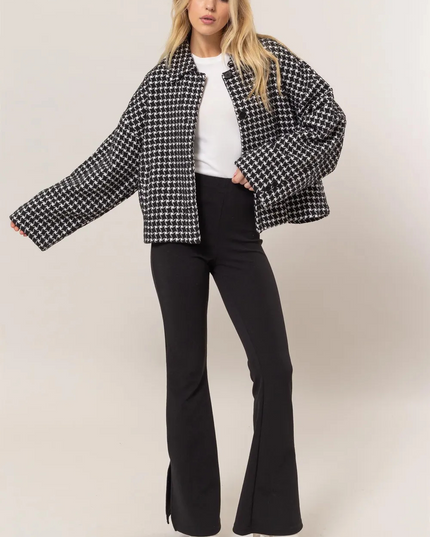 Tweed geruite jas met knoopjes