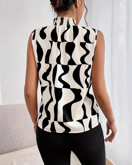Zwart-wit mouwloos shirt met polokraag