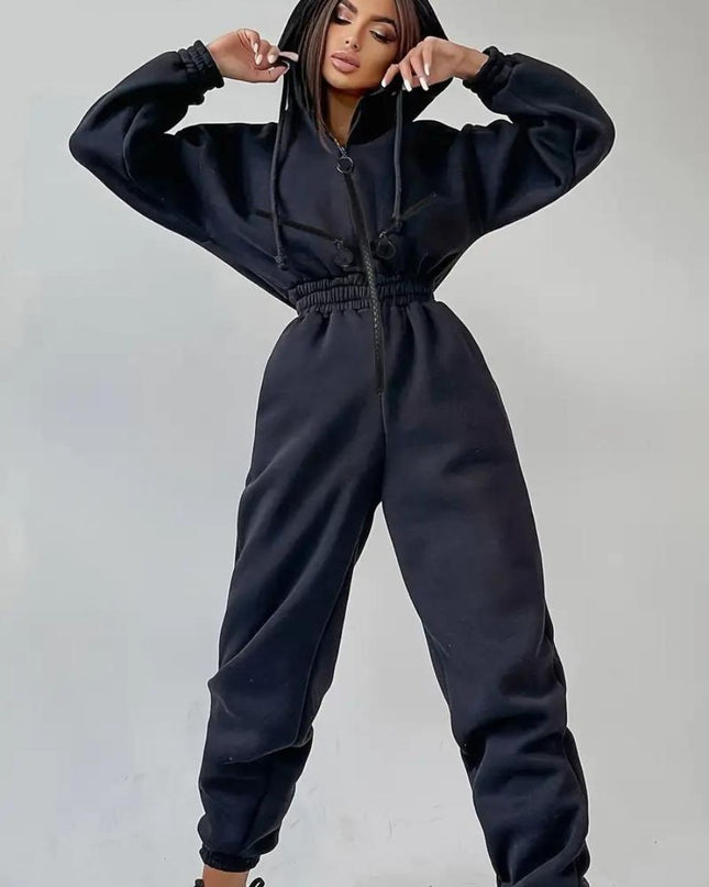 Jumpsuit met capuchon en trekkoord