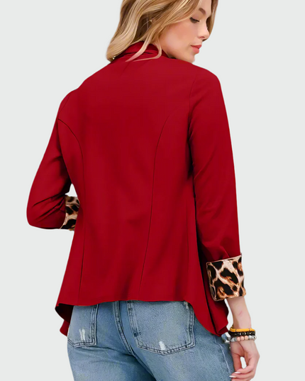 Celeste opgerolde luipaardblazer met open voorkant