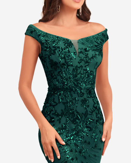 Lange jurk met hoge taille en pailletten