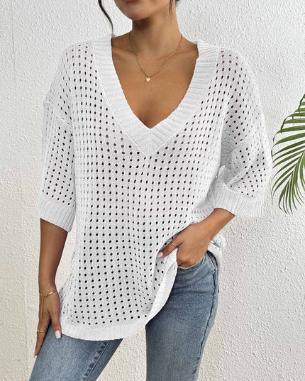 Hol geweven V-hals blouse