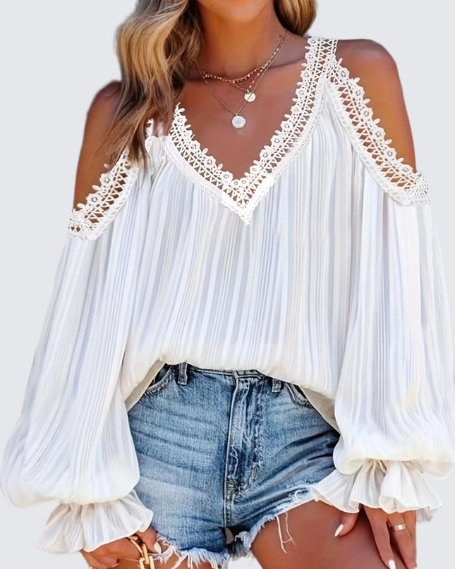 Gedrapeerde blouse met kanten rand