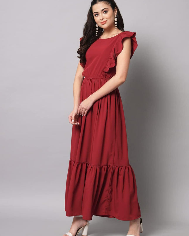 Rode Maria maxi-jurk met ruches