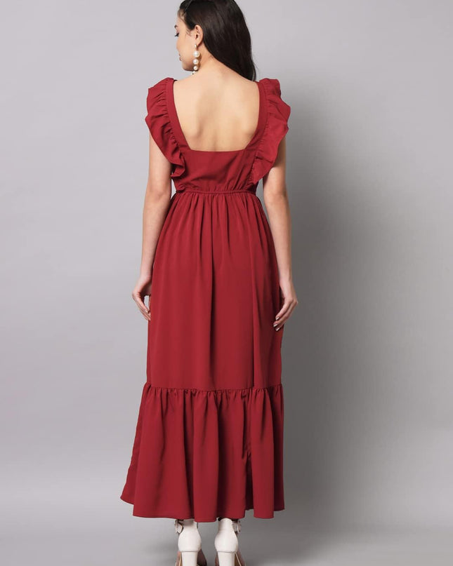 Rode Maria maxi-jurk met ruches