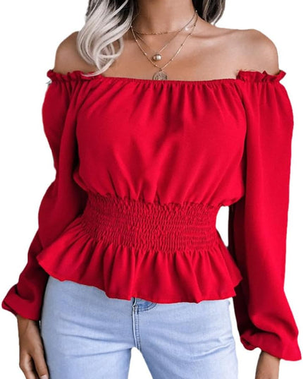 Off-shoulder shirt met strakke taille