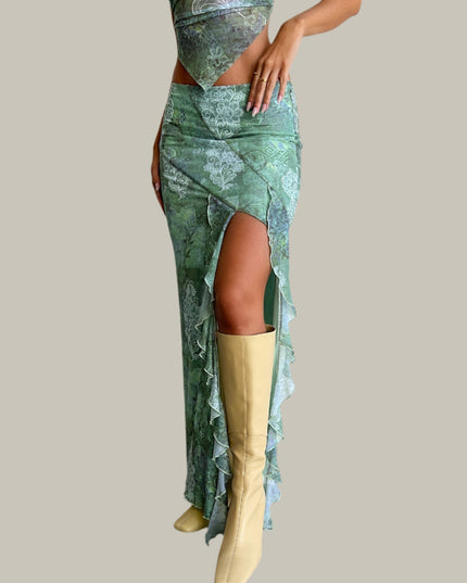 Groene bloemen crop top met rok