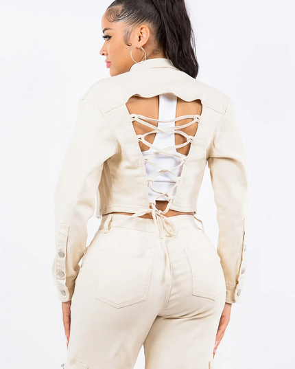 Lili cropped jasje met vetersluiting aan de achterkant