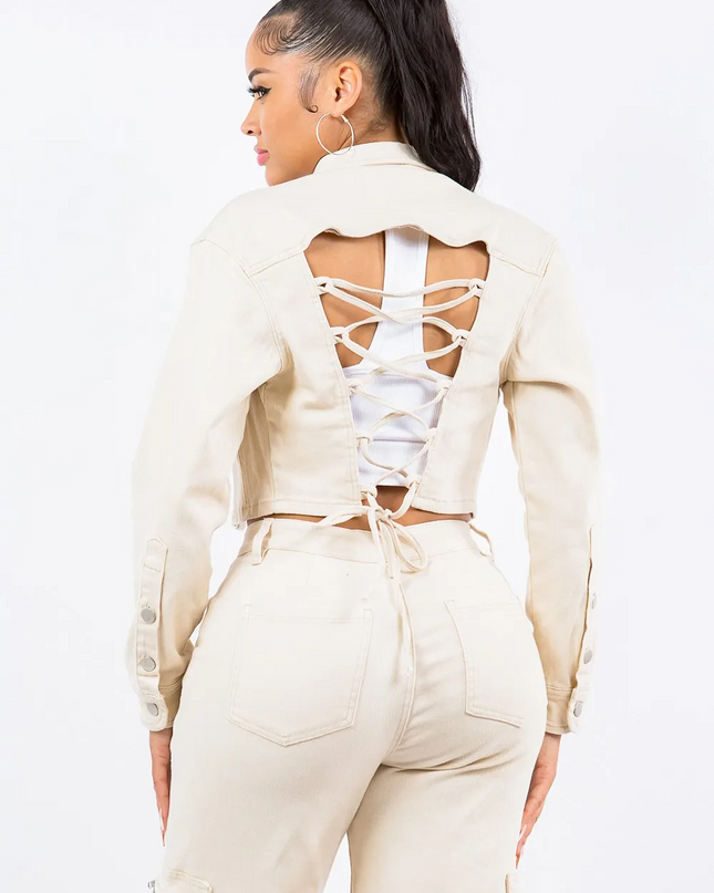Lili cropped jasje met vetersluiting aan de achterkant