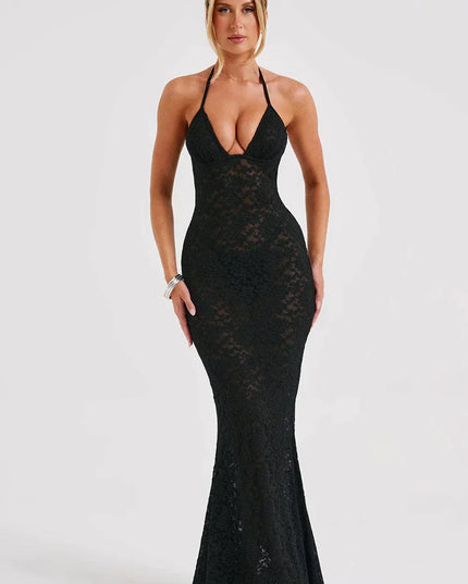 Elegante zwarte lange jurk