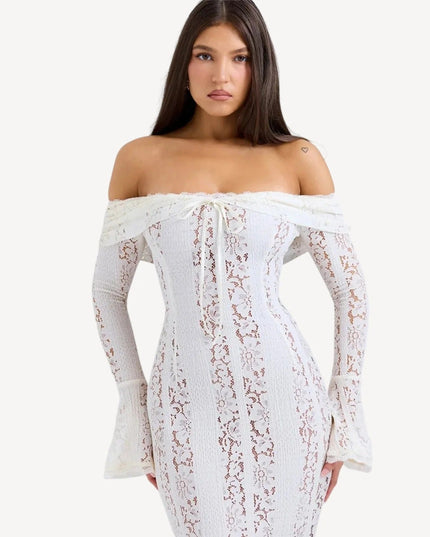 Syerra strapless witte kanten mini-jurk