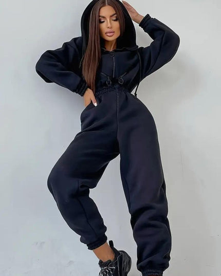 Jumpsuit met capuchon en trekkoord