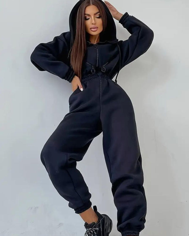 Jumpsuit met capuchon en trekkoord