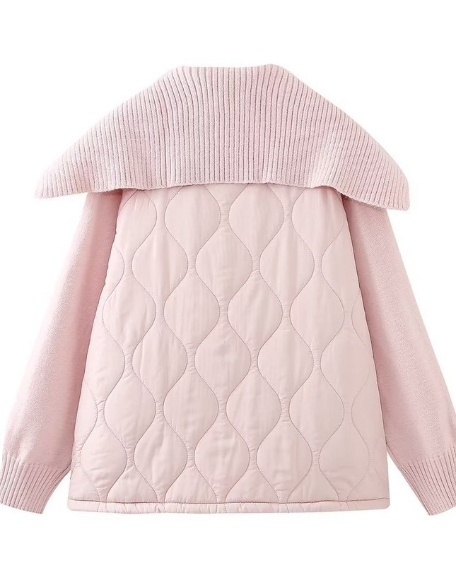 Gebreide patchworkjas met losse kraag