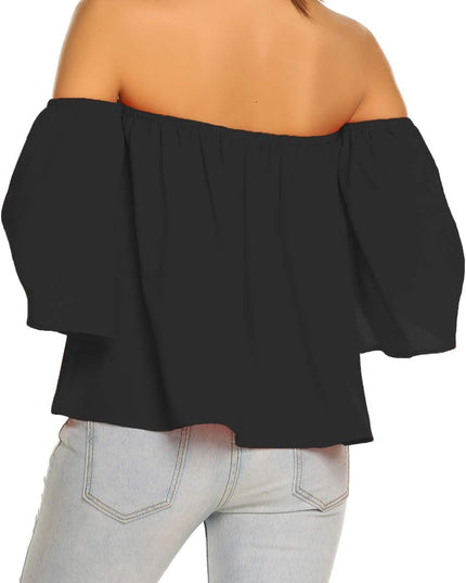 Shirt met ruches en blote schouders