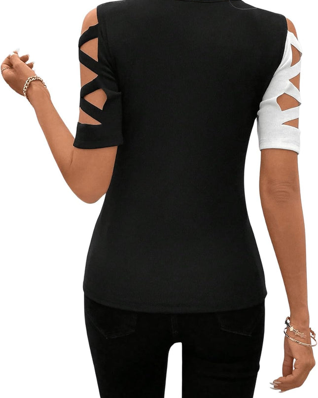 Kruisvormige slanke top met ronde hals