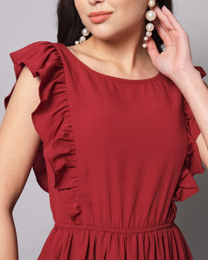 Rode Maria maxi-jurk met ruches