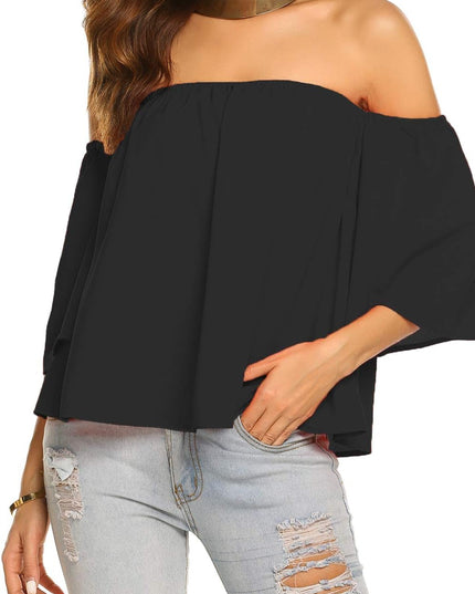 Shirt met ruches en blote schouders