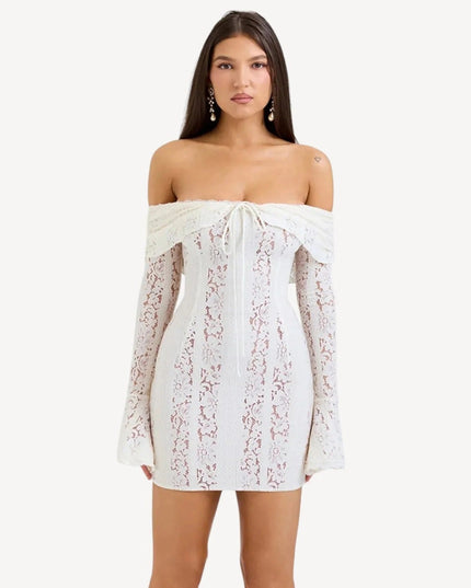 Syerra strapless witte kanten mini-jurk