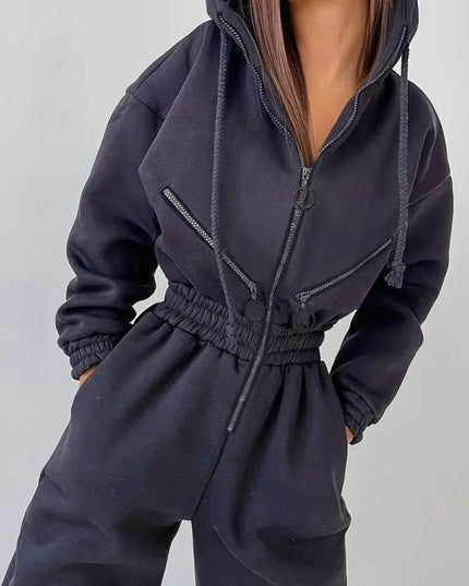 Jumpsuit met capuchon en trekkoord