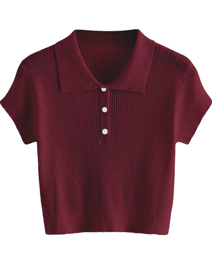 T-shirt met hoge kraag en halve knoopjes