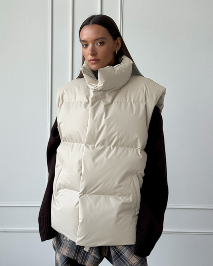 Gewatteerd, middellang katoenen vest