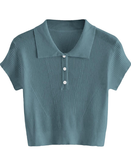 T-shirt met hoge kraag en halve knoopjes