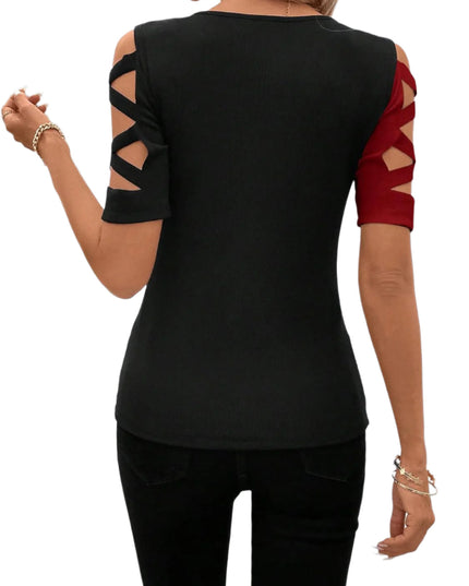 Kruisvormige slanke top met ronde hals