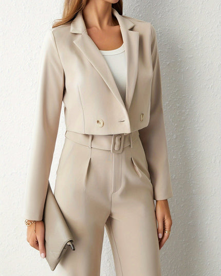 Beige blazer en high waist broek