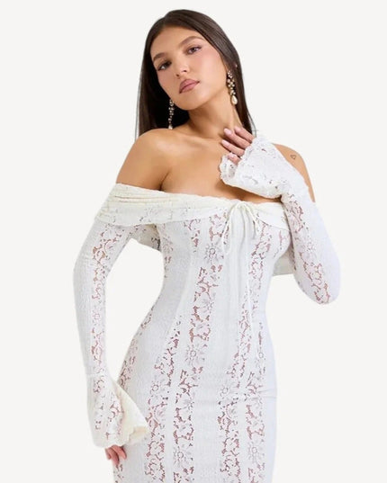 Syerra strapless maxi-jurk van wit kant