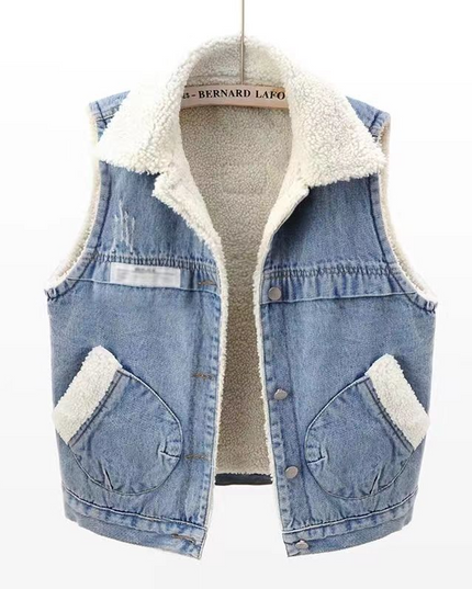 Gewatteerd denim vest van lamswol