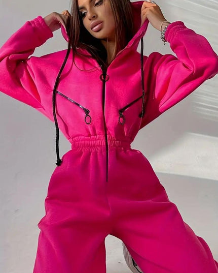 Jumpsuit met capuchon en trekkoord