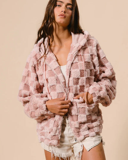 Geruite hoodie met rits