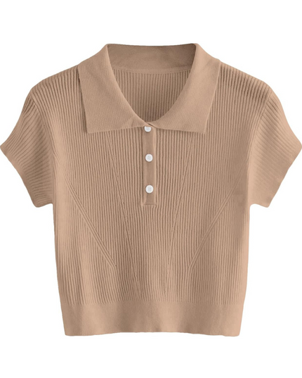 T-shirt met hoge kraag en halve knoopjes