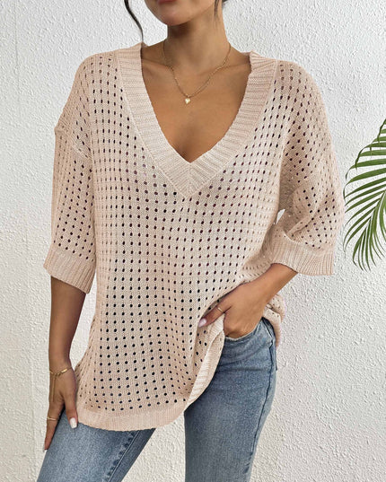 Hol geweven V-hals blouse