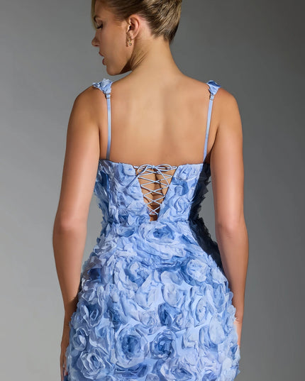 Vosia 3D bloemen halternek mini-jurk zwart
