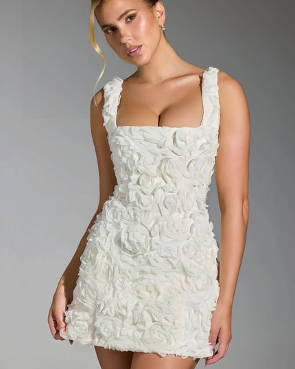 Vosia 3D gebloemde halterneck mini-jurk wit