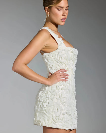 Vosia 3D gebloemde halterneck mini-jurk wit