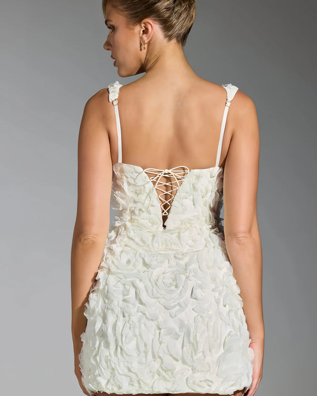 Vosia 3D gebloemde halterneck mini-jurk wit