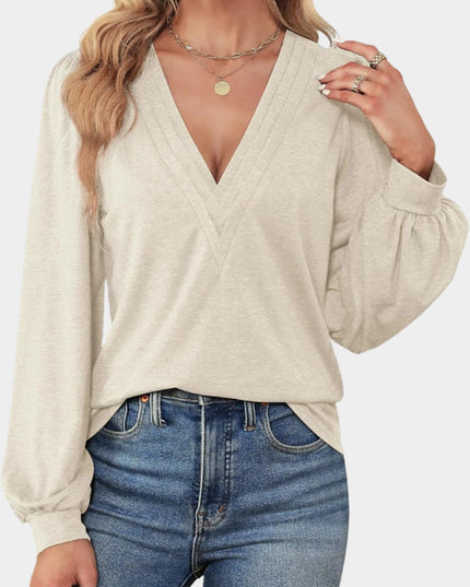 V-hals casual top met lange mouwen