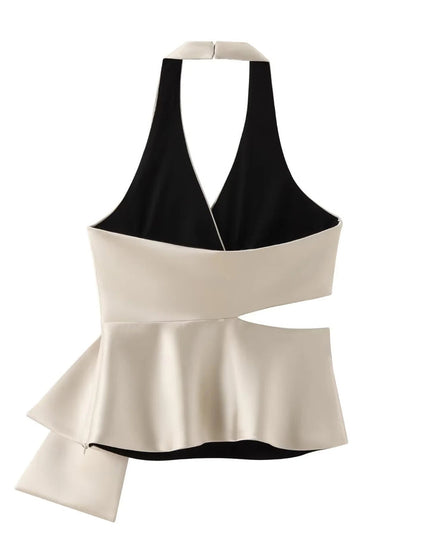 Champagnekleurige top met strikceintuur