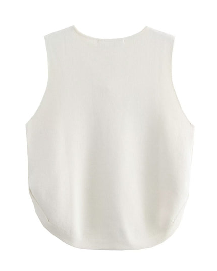 Gebreid vest met knoopversiering aan de zijkant