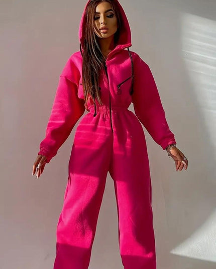 Jumpsuit met capuchon en trekkoord