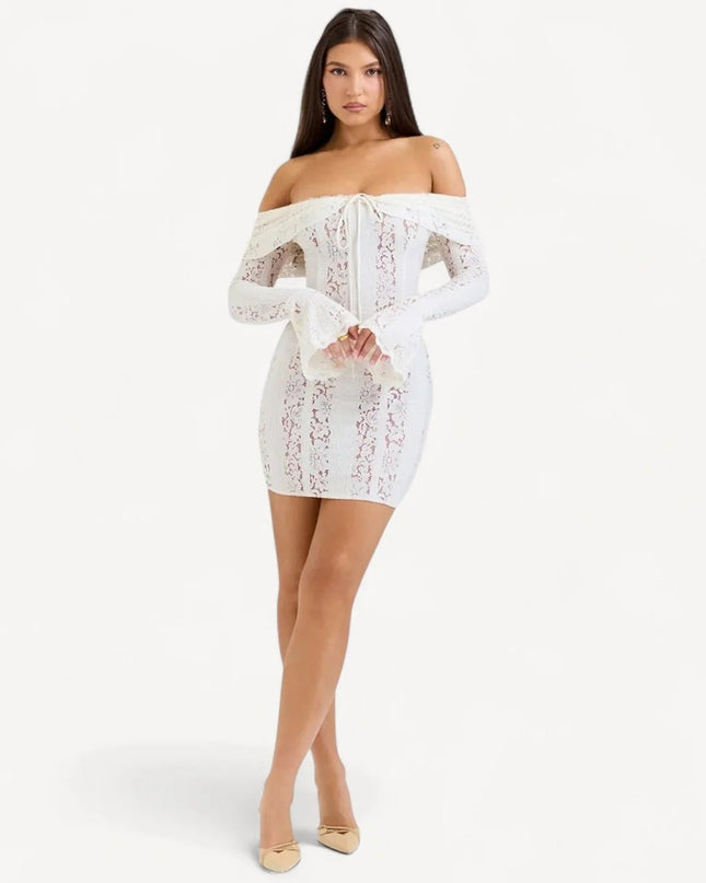 Syerra strapless witte kanten mini-jurk