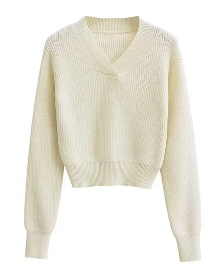 V-hals dikke cropped trui