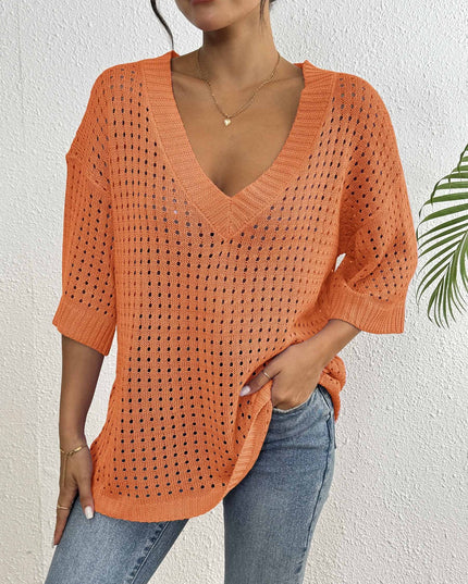 Hol geweven V-hals blouse
