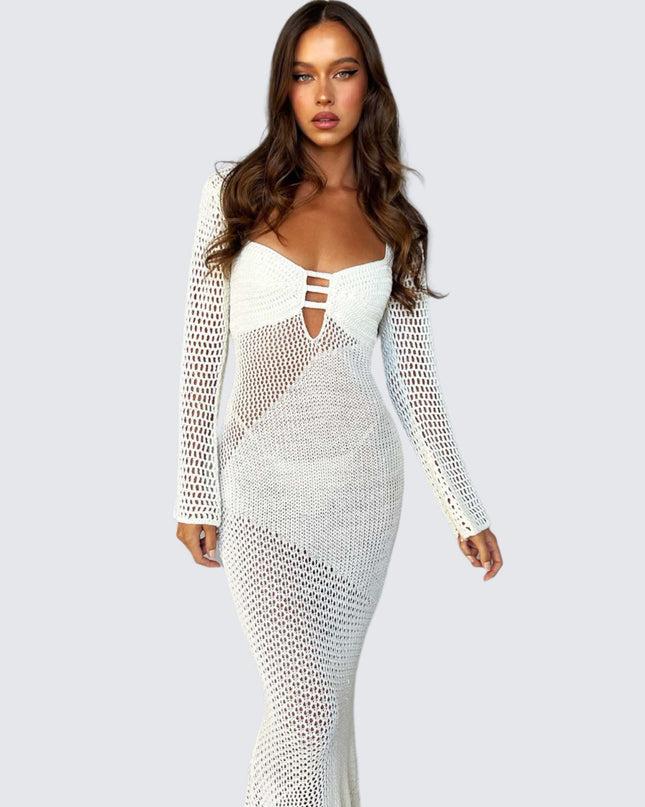 Luxe witte gebreide lange jurk